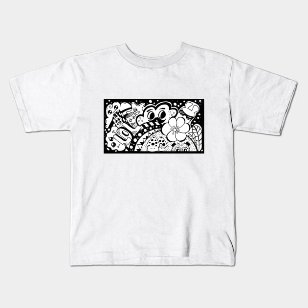 Doodle Funny Faces Kids T-Shirt by StudioIris